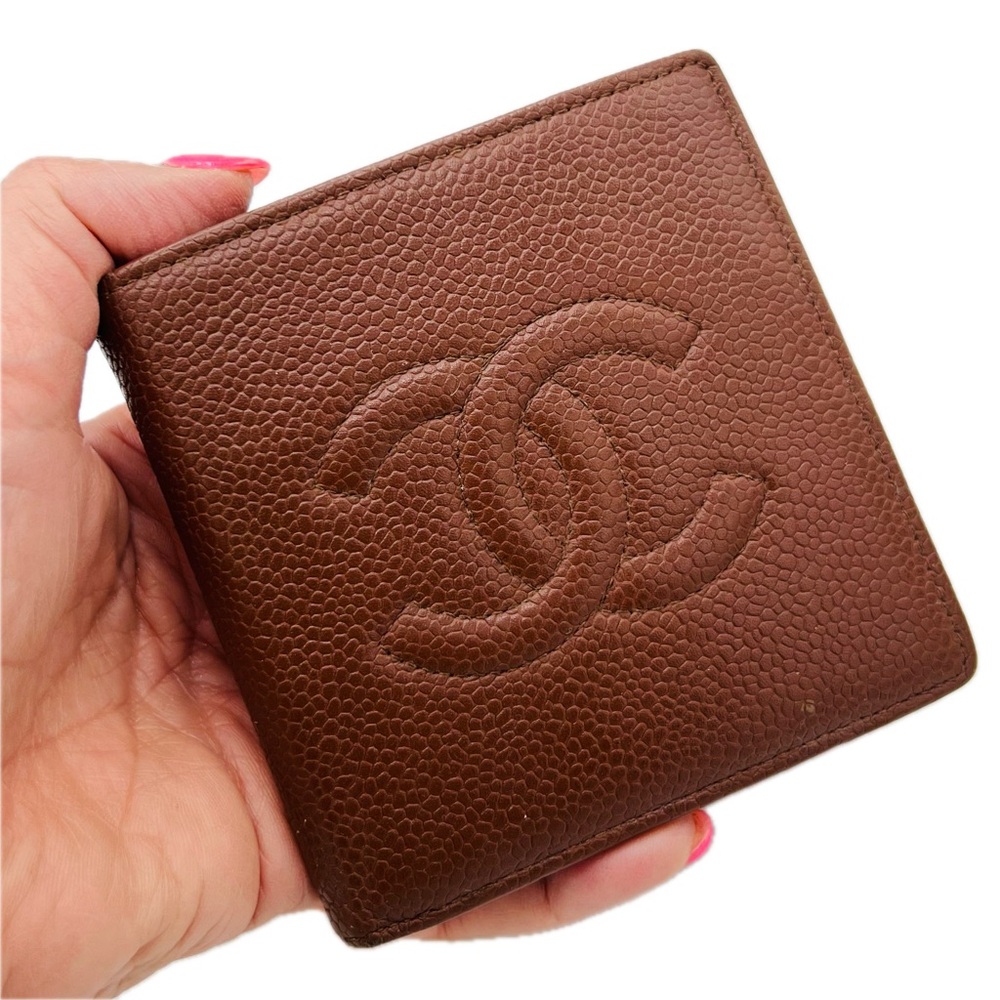 CHANEL Brown Caviar Bifold Wallet Mens Womens Unisex Vintage 1999 Authentic - Picture 3 of 16